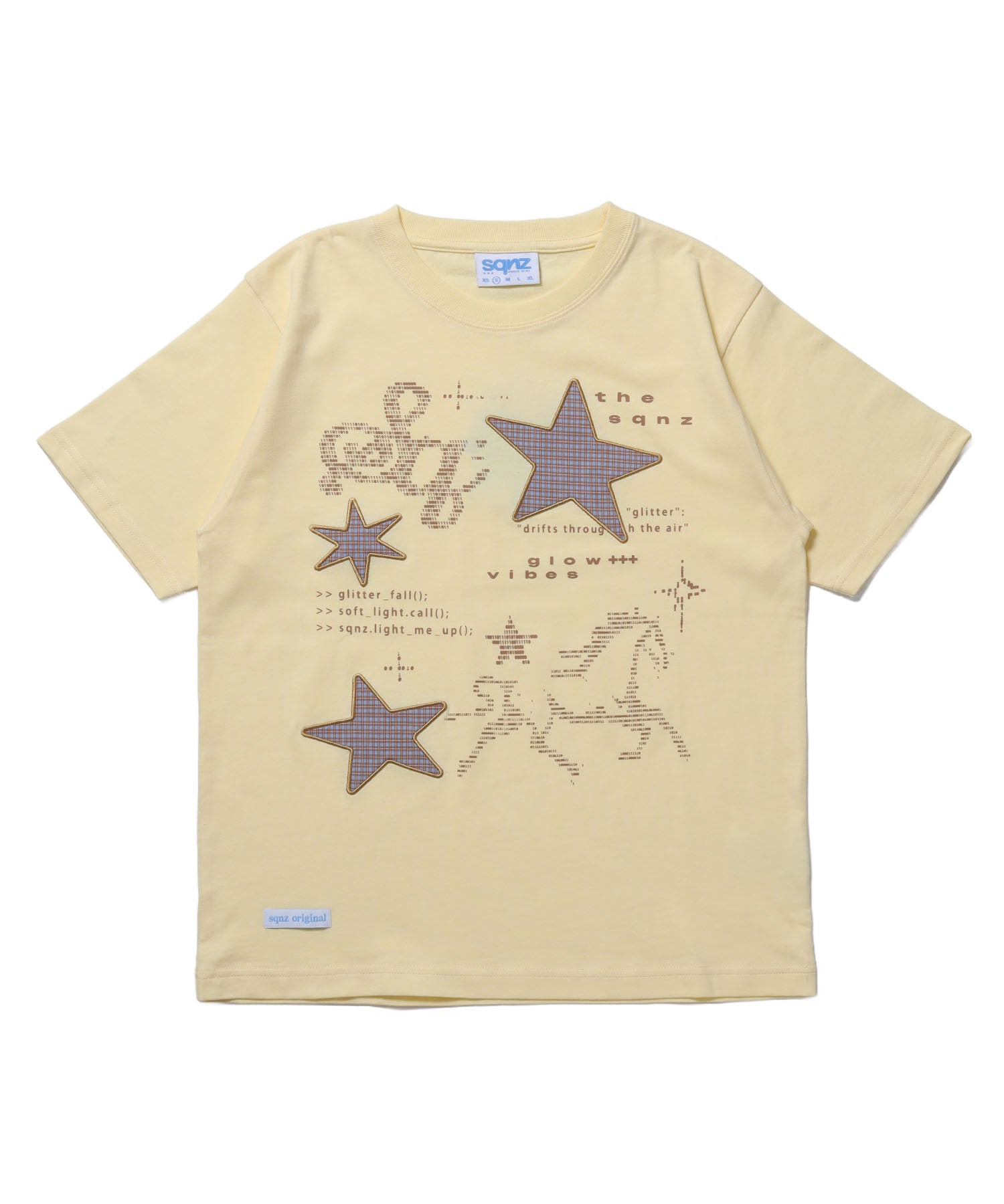 ※WEB限定 / ワッペン×チェック / モチーフデザイン半袖Tシャツ / sqnz motif applique tee / レモンイエロー