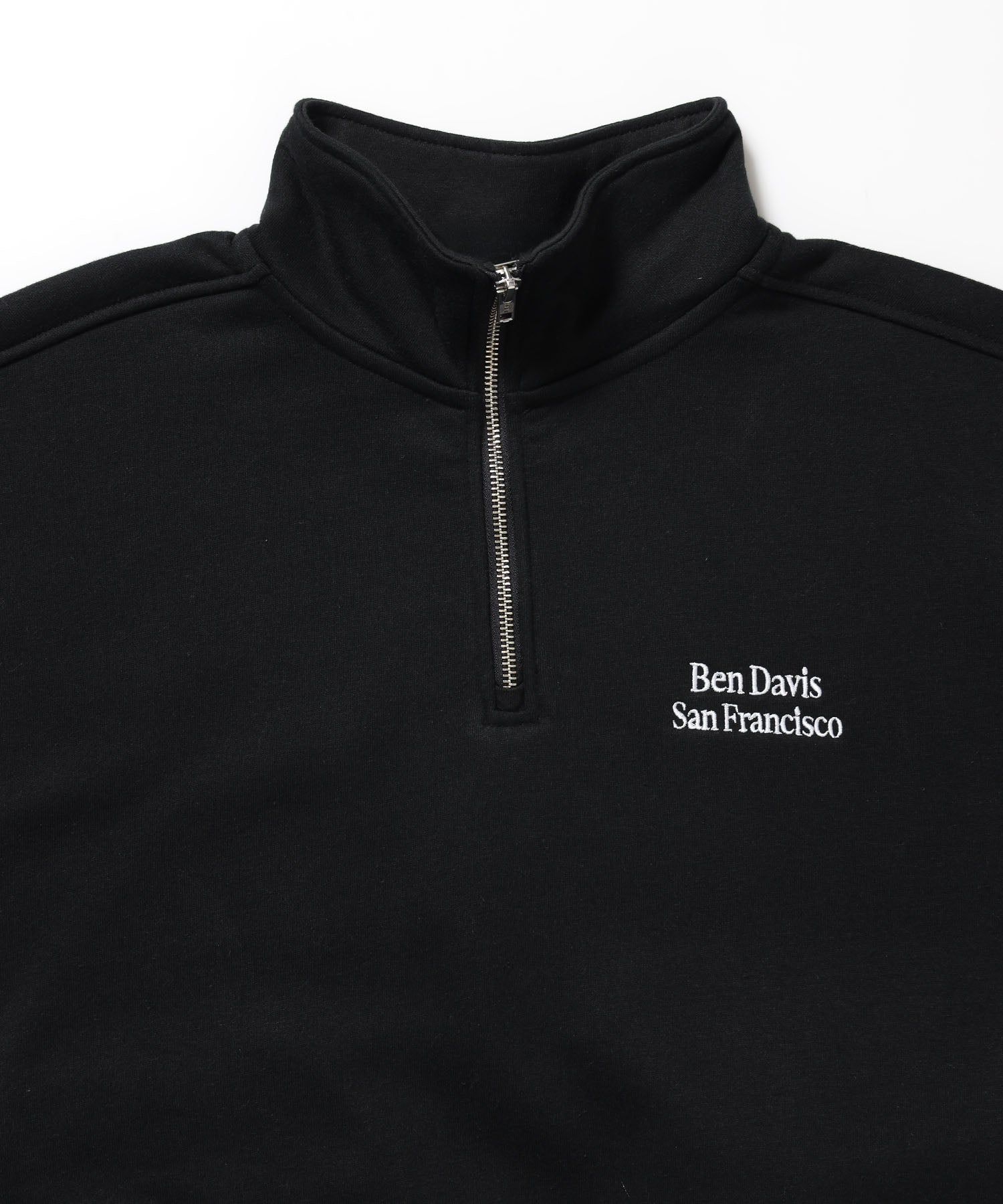 BD SWEAT HALF ZIP / スウェット ハーフジップ ワンポイント刺繍 裏起毛 サイドポケット ユニセックス ブラック