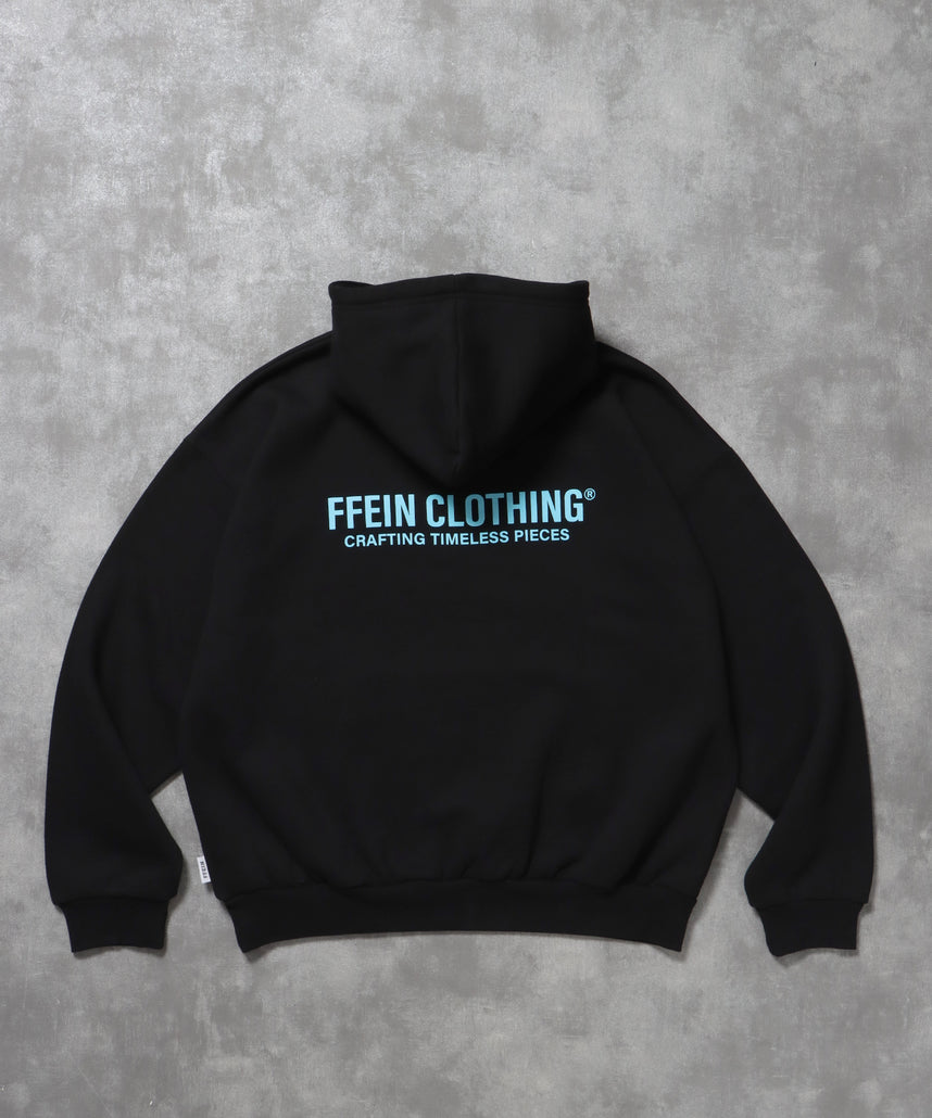 ヘビーウエイトセンターミニロゴジップパーカー / パーカー 裏起毛 ジップ 刺繍 ロゴ フーディ ダブルジップ ブラック