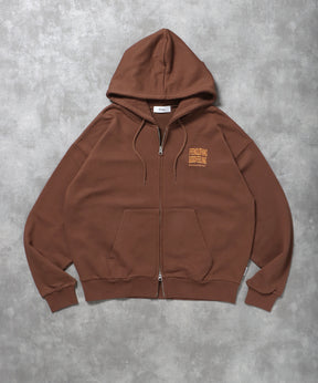 ヘビーウエイト3段ロゴメッセージジップパーカー / ジップ パーカー 裏毛 フーディ プルオーバー ブラウン