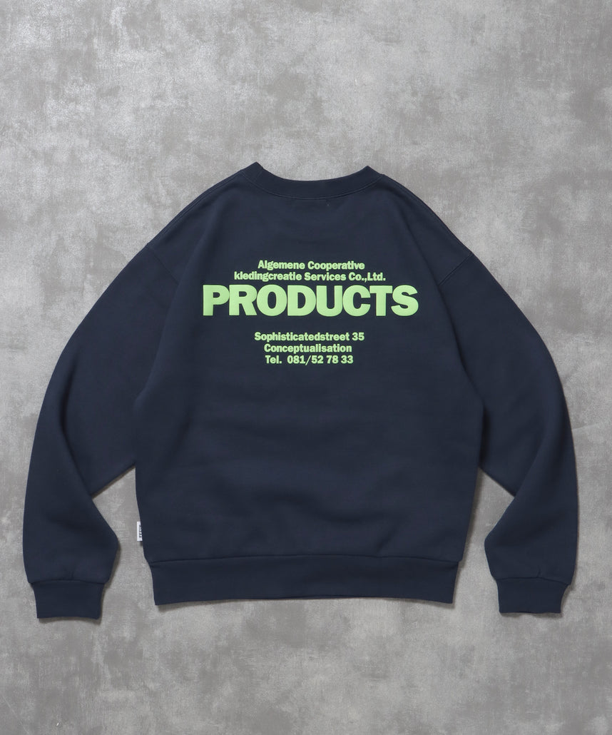 ヘビーウエイトウェーブロゴスウェット / 裏起毛 スウェット クルーネック ワンポイント プリント ネイビー