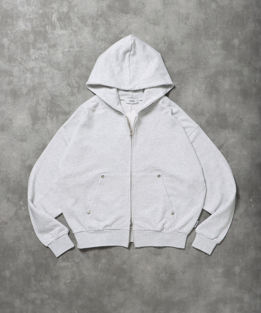 切り替えリベットジップパーカー 12oz / リベット ジップ パーカー 裏毛 フーディ アッシュグレー