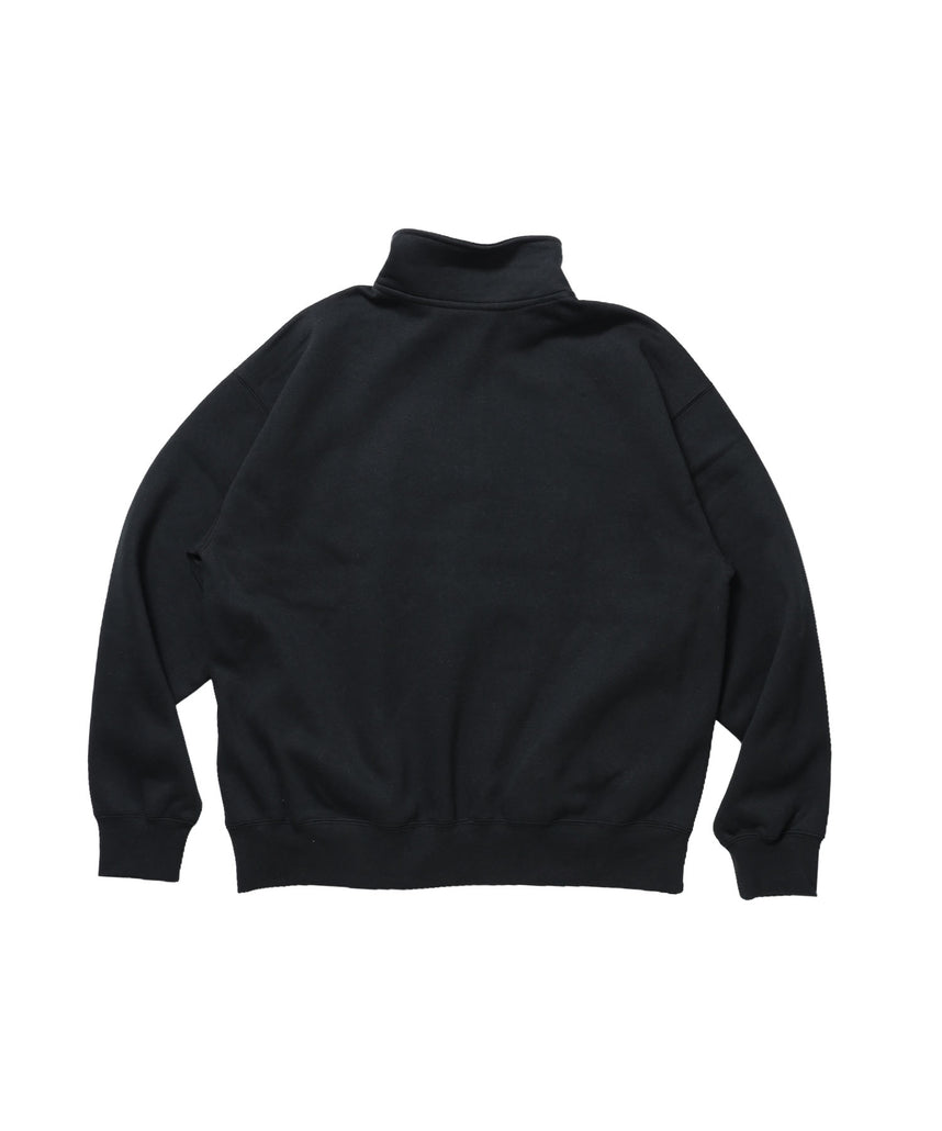 BD SWEAT HALF ZIP / スウェット ハーフジップ ワンポイント刺繍 裏起毛 サイドポケット ユニセックス ブラック