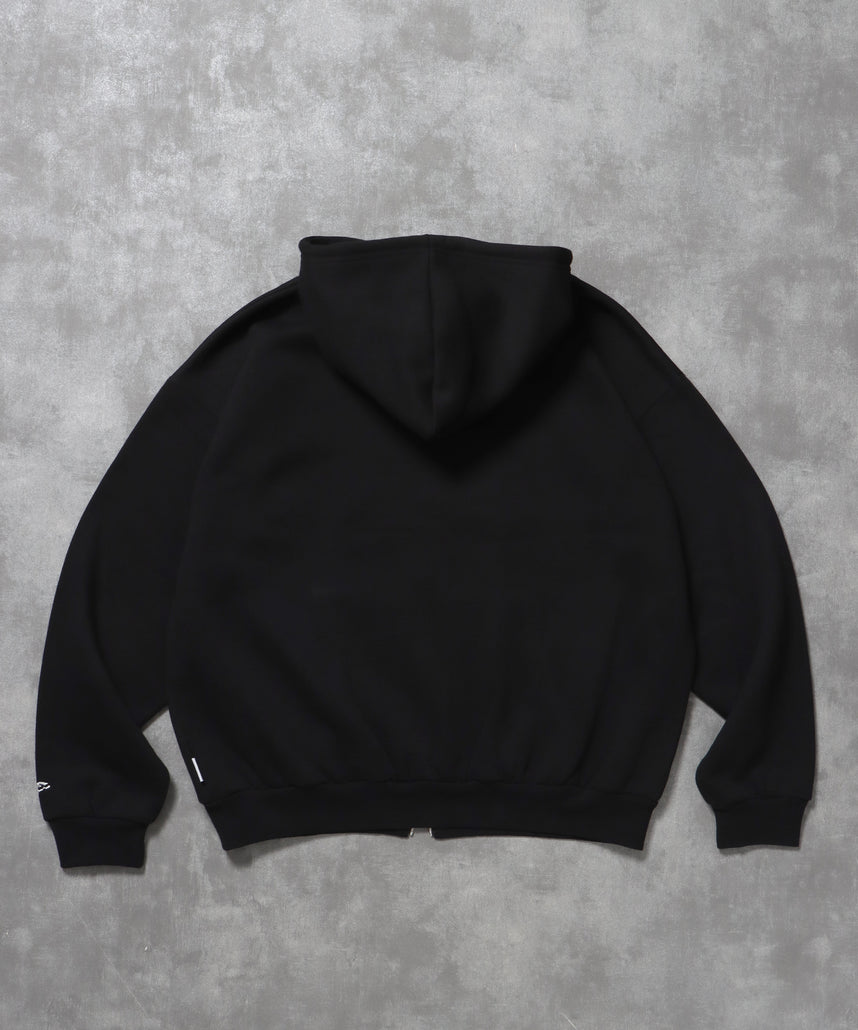 ヘビーウエイトセンターロゴ刺繍ZIPパーカー / パーカー 裏起毛 ジップ 刺繍 ロゴ フーディ バブルジップ ブラック