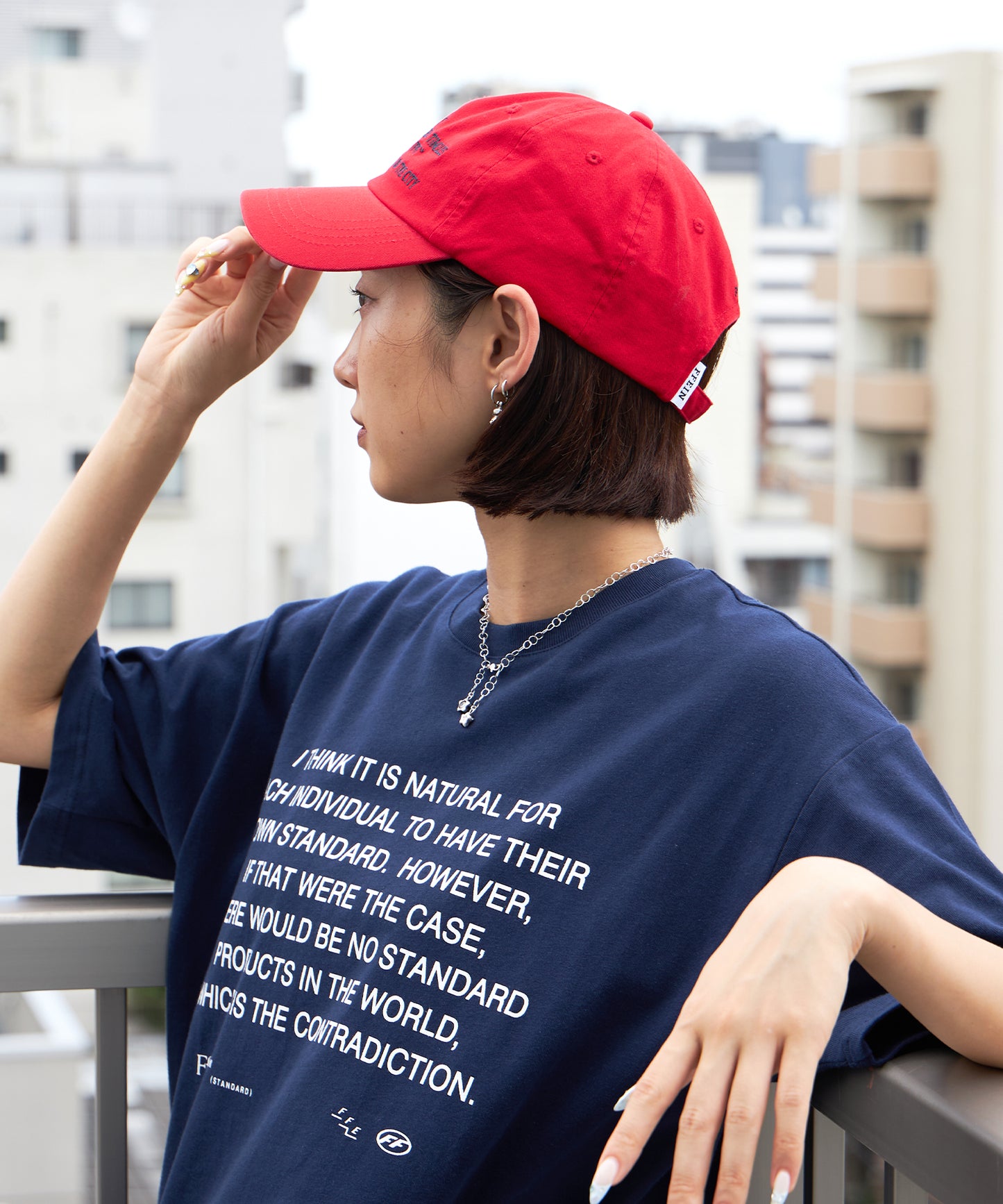 英字メッセージ刺繍キャップ / 深めキャップ レッド