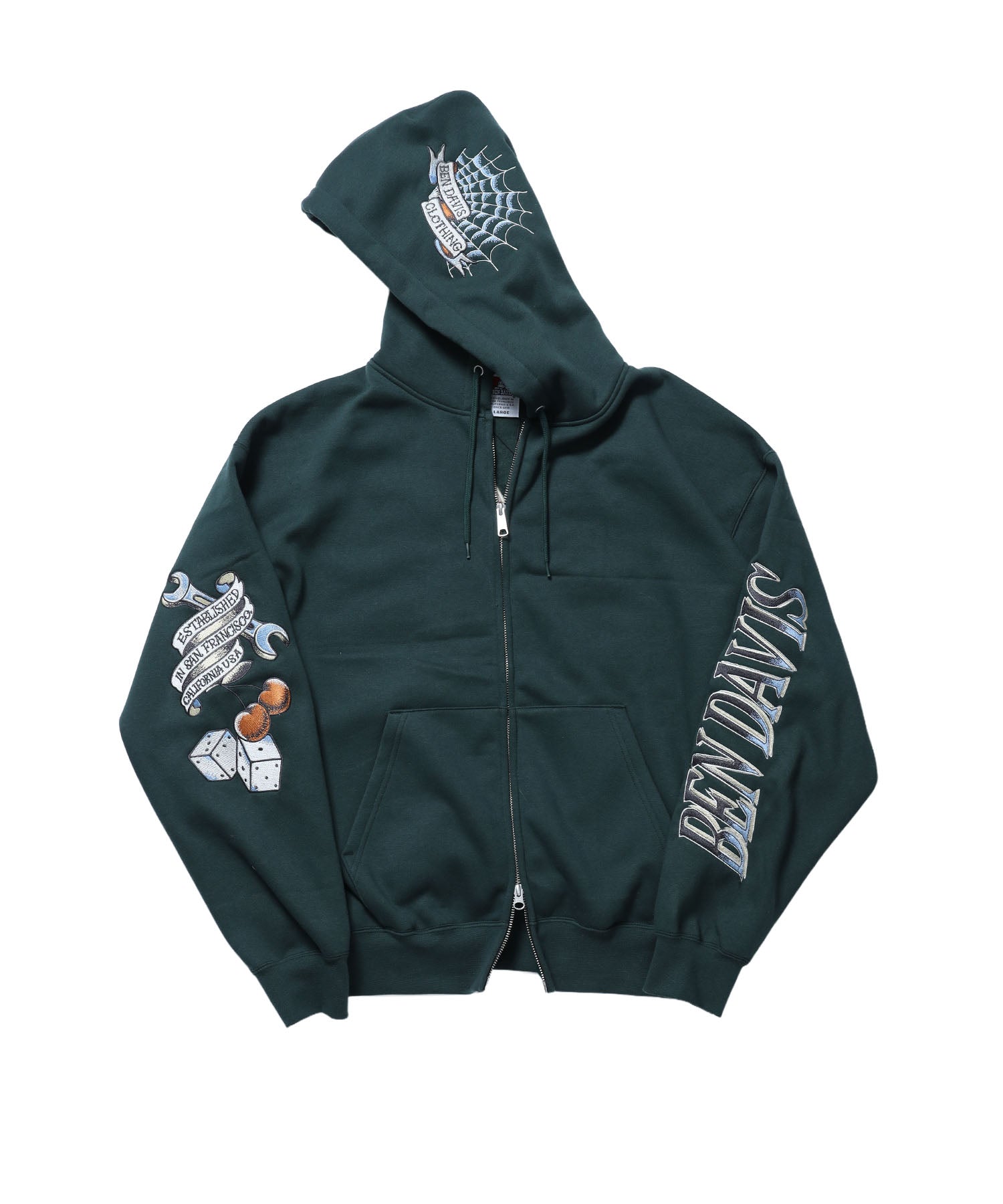 SANMARINO ZIP HOODIE / ジップパーカー フード キャラクター デザイン 裏起毛 ユニセックス ダークグリーン