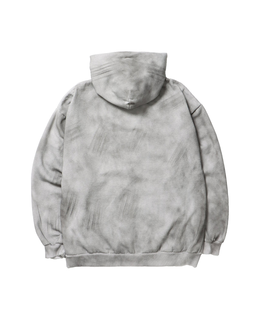 SQNZ ZIP P/K / ジップパーカー 裏起毛 フーディ スタッズ 加工 ワッペン プリント ライトグレー