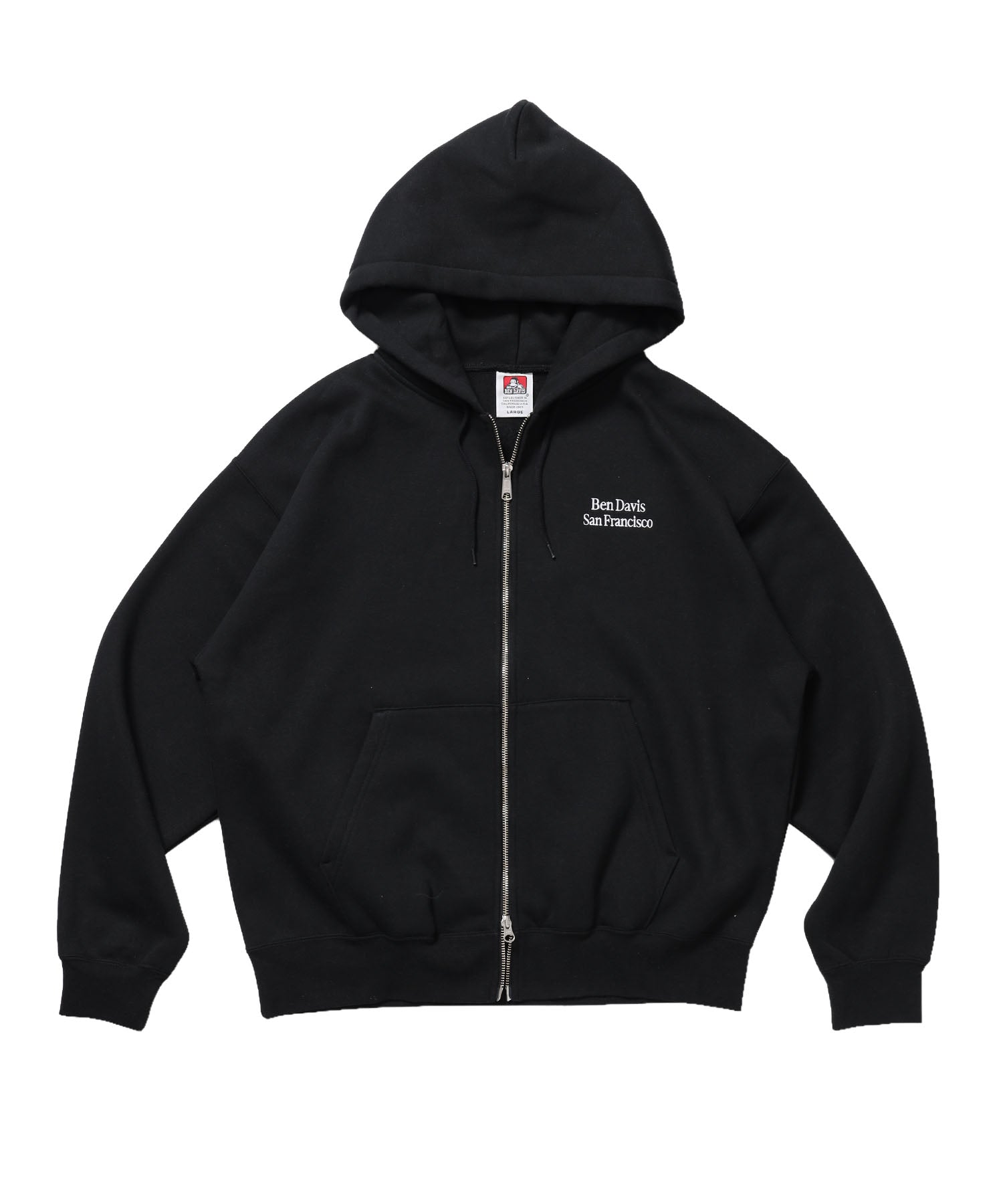 BD SWEAT ZIP HOODIE / スウェットパーカー Wジップ フーディ ワンポイント刺繍 裏起毛 ユニセックス ブラック