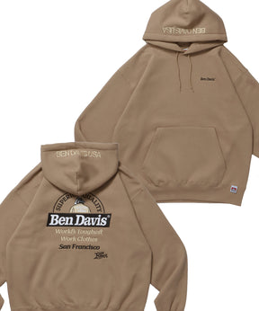 BD LABEL EMB HOODIE / フーディ プルパーカー ヘビーウェイト ワンポイント 刺繍 裏起毛 モカ