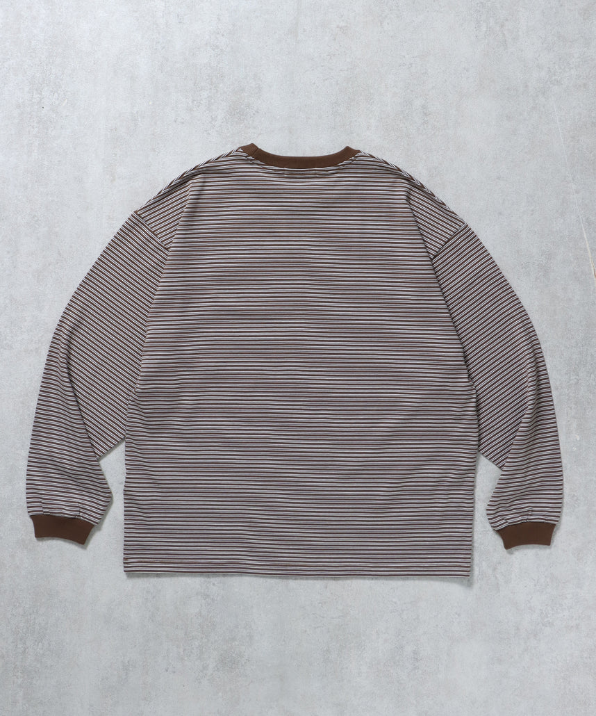 ロゴ刺繍マルチボーダーロングスリーブTシャツ ブラウン