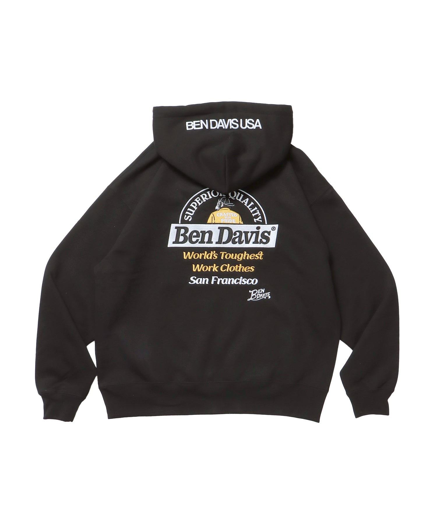 BD LABEL EMB HOODIE / フーディ プルパーカー ヘビーウェイト ワンポイント 刺繍 裏起毛 ブラック