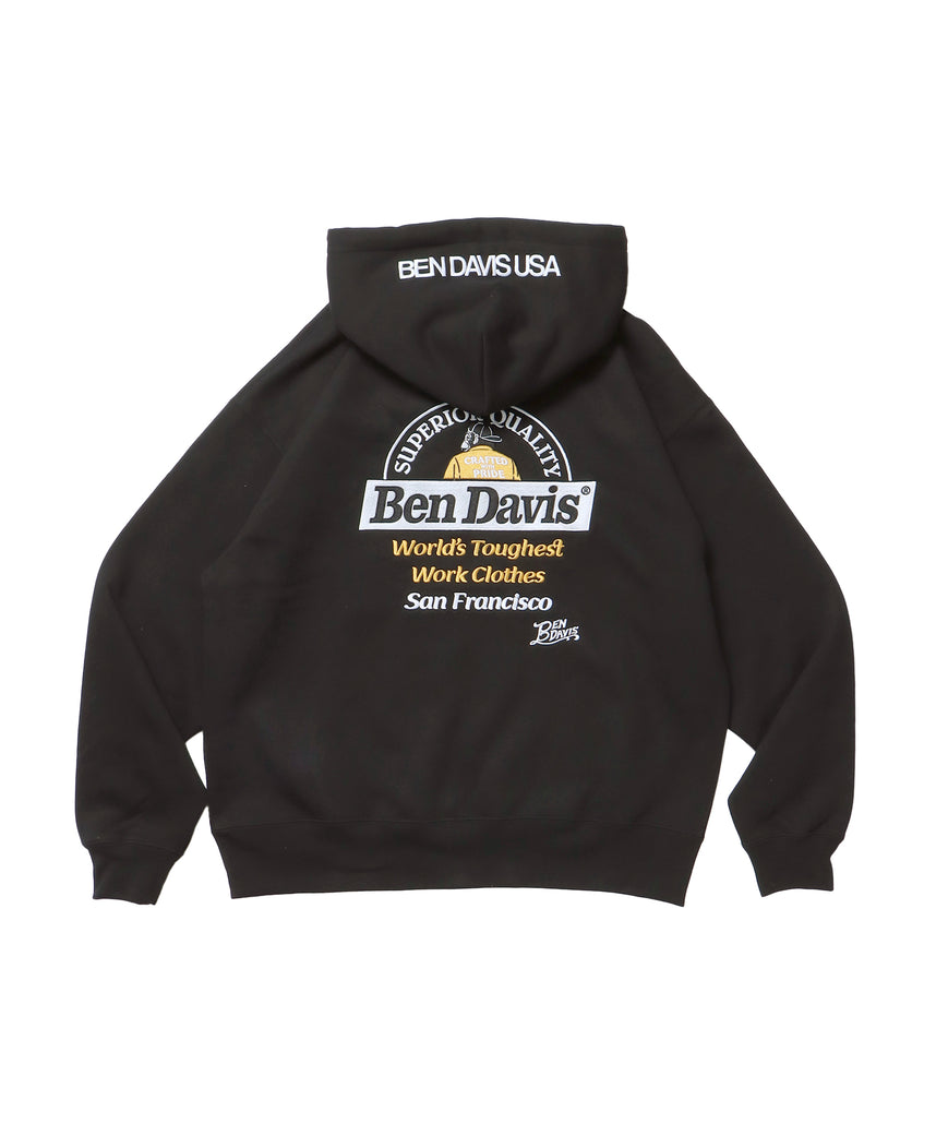 BD LABEL EMB HOODIE / フーディ プルパーカー ヘビーウェイト ワンポイント 刺繍 裏起毛 ブラック