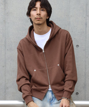 切り替えリベットジップパーカー 12oz /リベット ジップ パーカー 裏毛 フーディ ダークブラウン