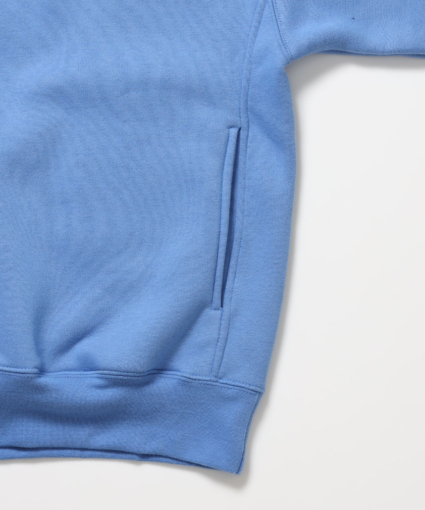 BD SWEAT HALF ZIP / スウェット ハーフジップ ワンポイント刺繍 裏起毛 サイドポケット ユニセックス スカイブルー