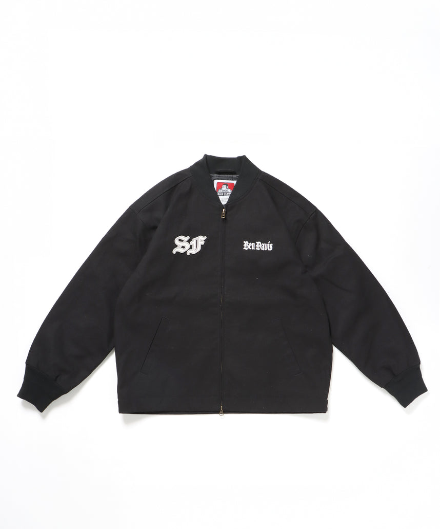 MECHANIC EMB RIBBED JACKET / ワーク ジャケット 刺繍 ジャケット ダック アウター ブラック
