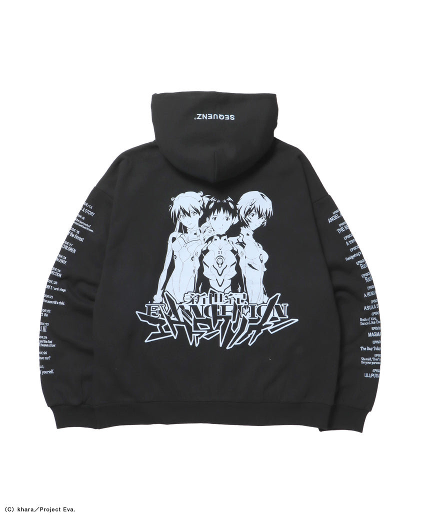 EVA CHARCTER ZIP PK / オーバーサイズ ビッグシルエット ジップパーカー 刺繍 プリント フーディ 裏起毛 ユニセックス ブラック