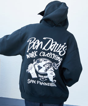 WALL TAGGING ZIP HOODIE / フーディ スウェット ジップパーカー ワイドシルエット ブラック