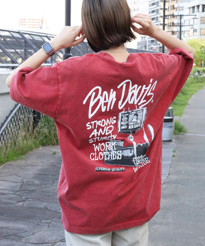 【BEN DAVIS(ベンデイビス)】ROADSIDE VNTG TEE(UF) / Tシャツ クルーネック ワンポイント シンプル ユニセックス 加工 レッド