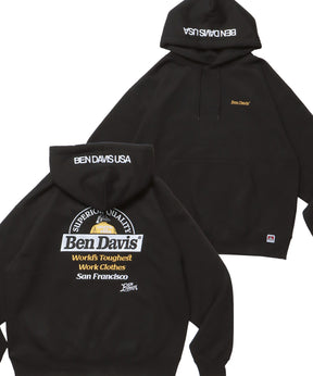 BD LABEL EMB HOODIE / フーディ プルパーカー ヘビーウェイト ワンポイント 刺繍 裏起毛 ブラック