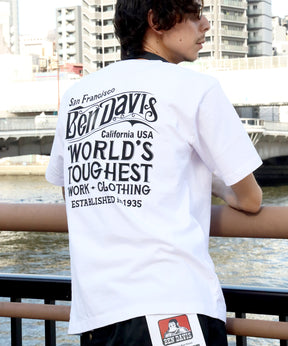 【BEN DAVIS(ベンデイビス)】OLD SIGN VNTG TEE / Tシャツ クルーネック ワンポイント シンプル ユニセックス 加工 ホワイト