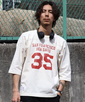 【BEN DAVIS(ベンデイビス)】VNTG FOOTBALL TEE / Tシャツ クルーネック 七分丈 ナンバリング プリント ユニセックス 加工 ホワイト