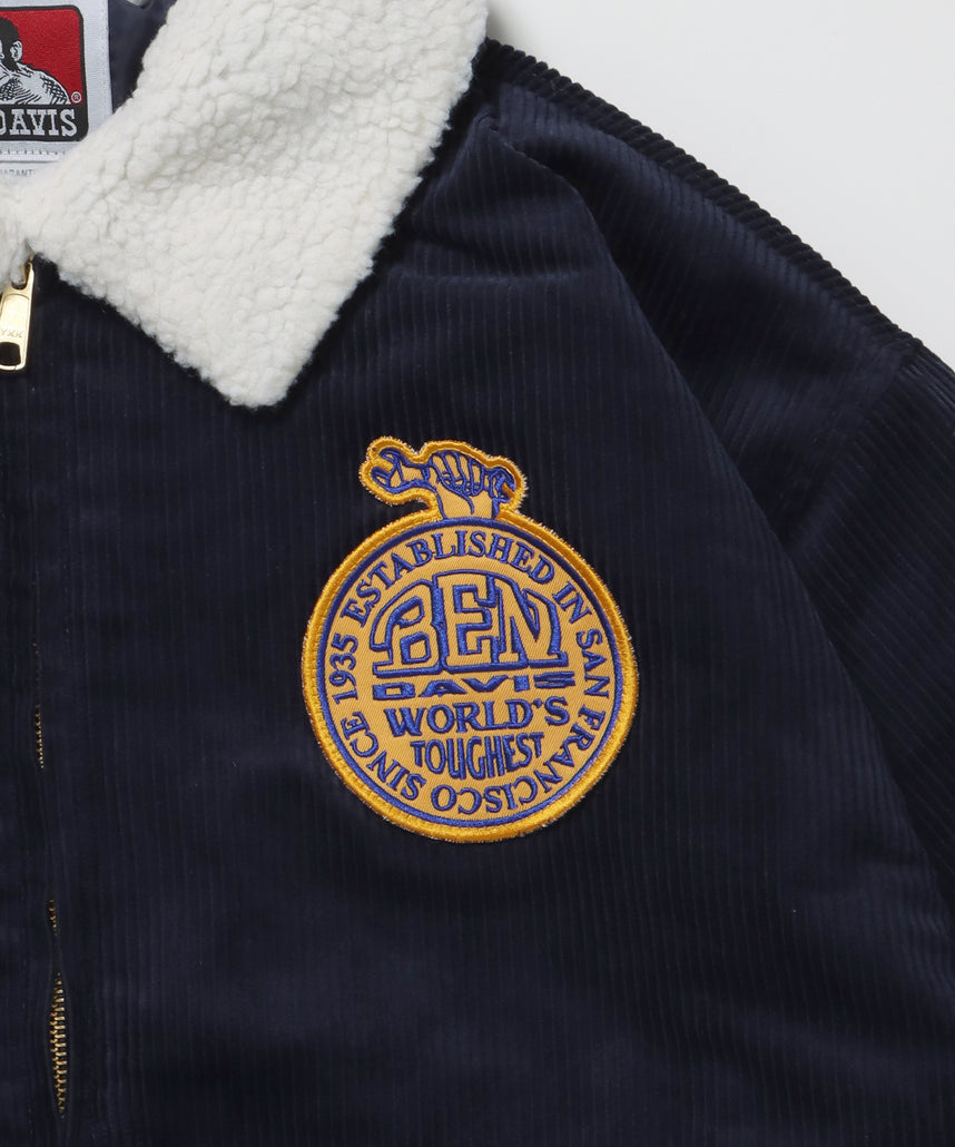 REMOVAL BOA COLLAR CORD JACKET /ジャケット ボア 刺繍 ワッペン スイングトップ ネイビー