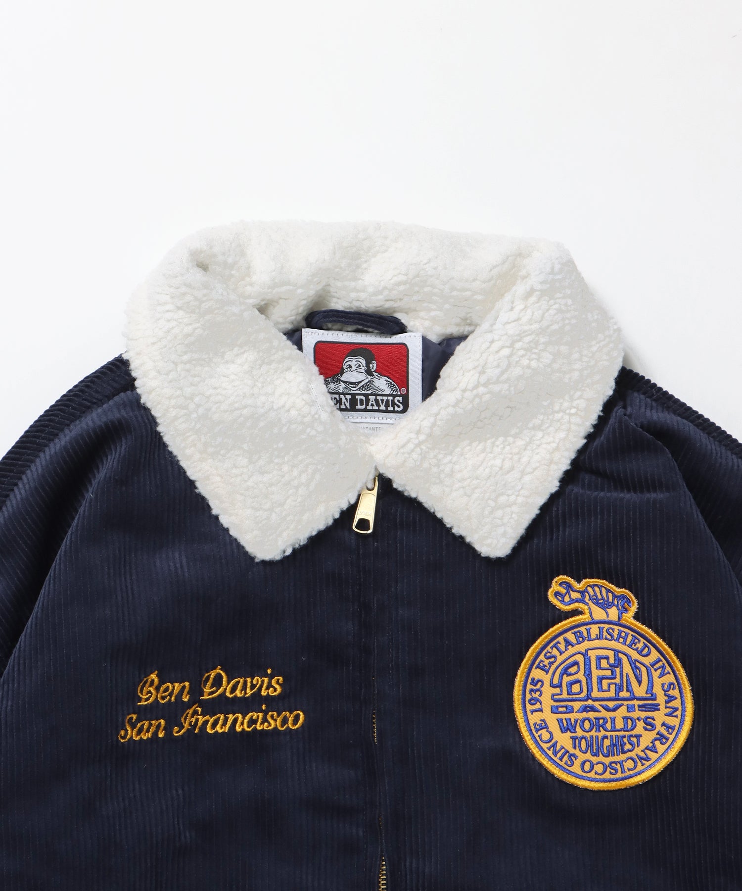 REMOVAL BOA COLLAR CORD JACKET /ジャケット ボア 刺繍 ワッペン スイングトップ ネイビー