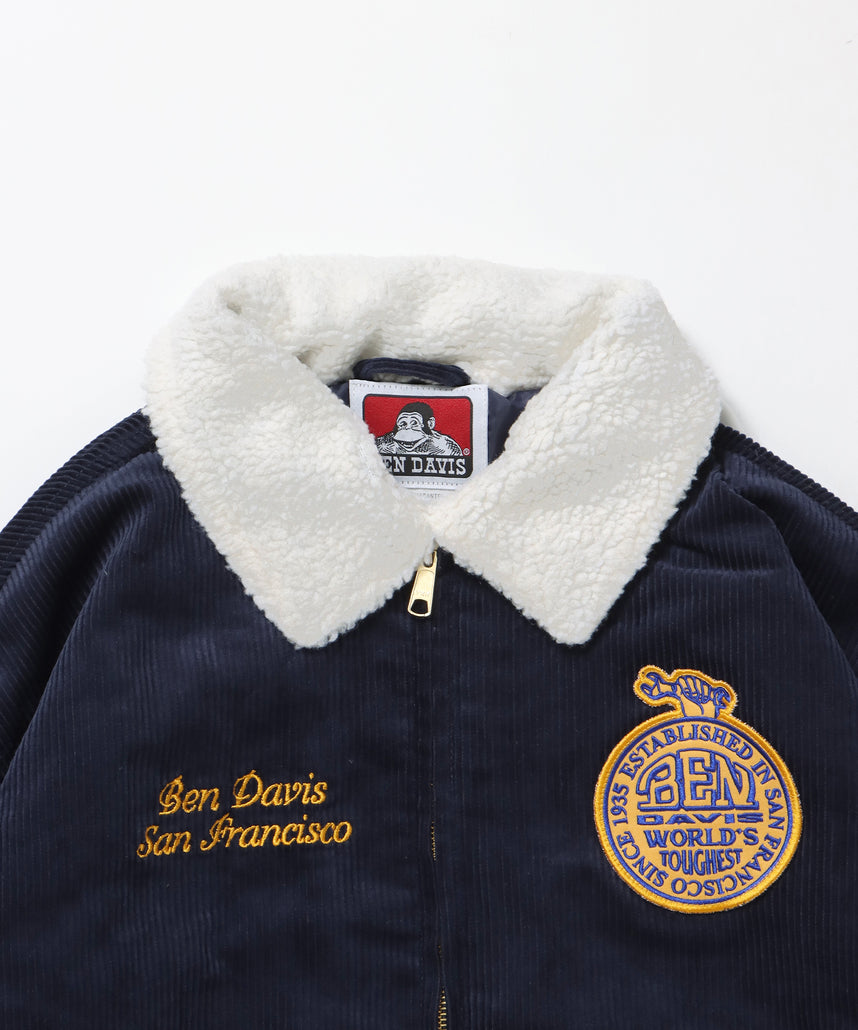 REMOVAL BOA COLLAR CORD JACKET /ジャケット ボア 刺繍 ワッペン スイングトップ ネイビー