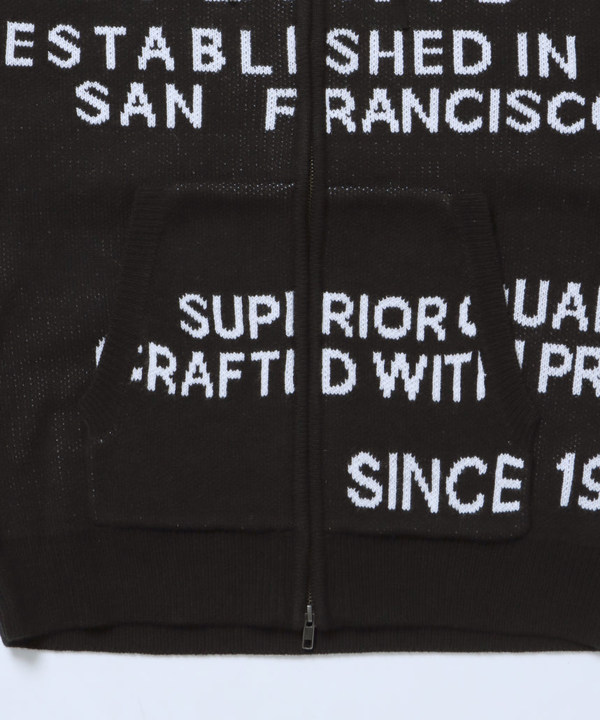 FAUX FUR TRIM KNIT JACKET / オーバーサイズ ニット ファー ジップパーカー フーディ ダブルジップ ブラック