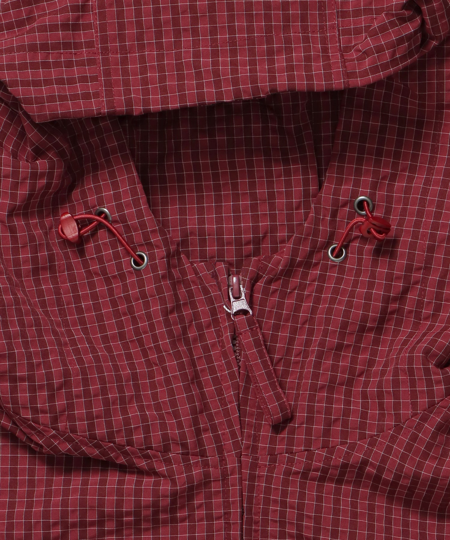 3段ロゴチェックマウンテンパーカー / ダブルジップ フーディ アウター ワンポイント レッド