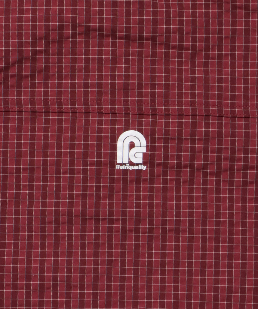 3段ロゴチェックマウンテンパーカー / ダブルジップ フーディ アウター ワンポイント レッド