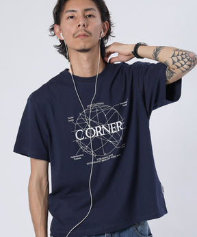 サークルアート線画プリントTシャツ / 男女兼用 レギュラーサイズ ワンポイント シンプル アートT ネイビー
