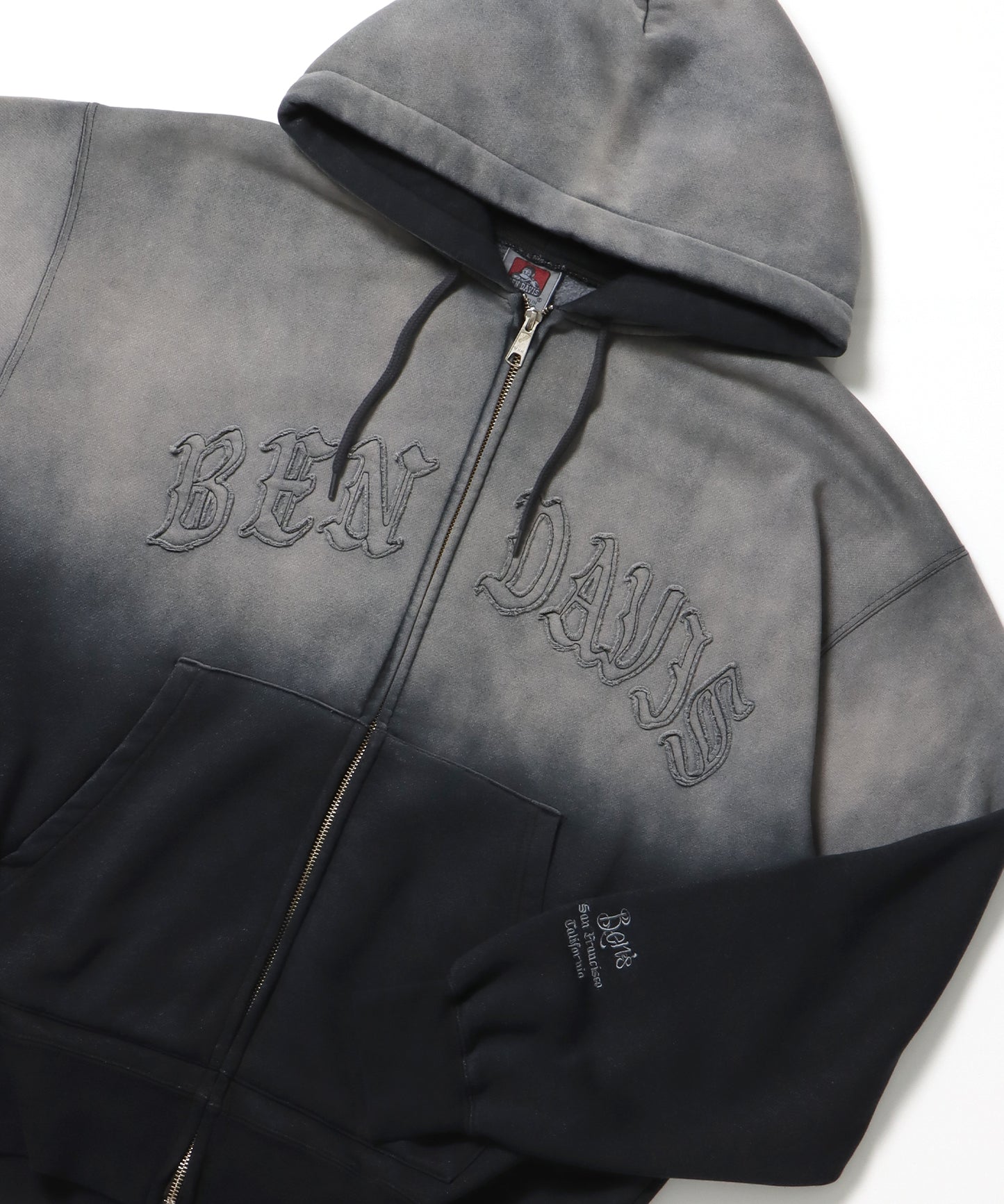 LETTERS FADED ZIP HOODIE / オーバーサイズ 裏起毛 パーカー ジップ フード ヴィンテージライク ブラック系