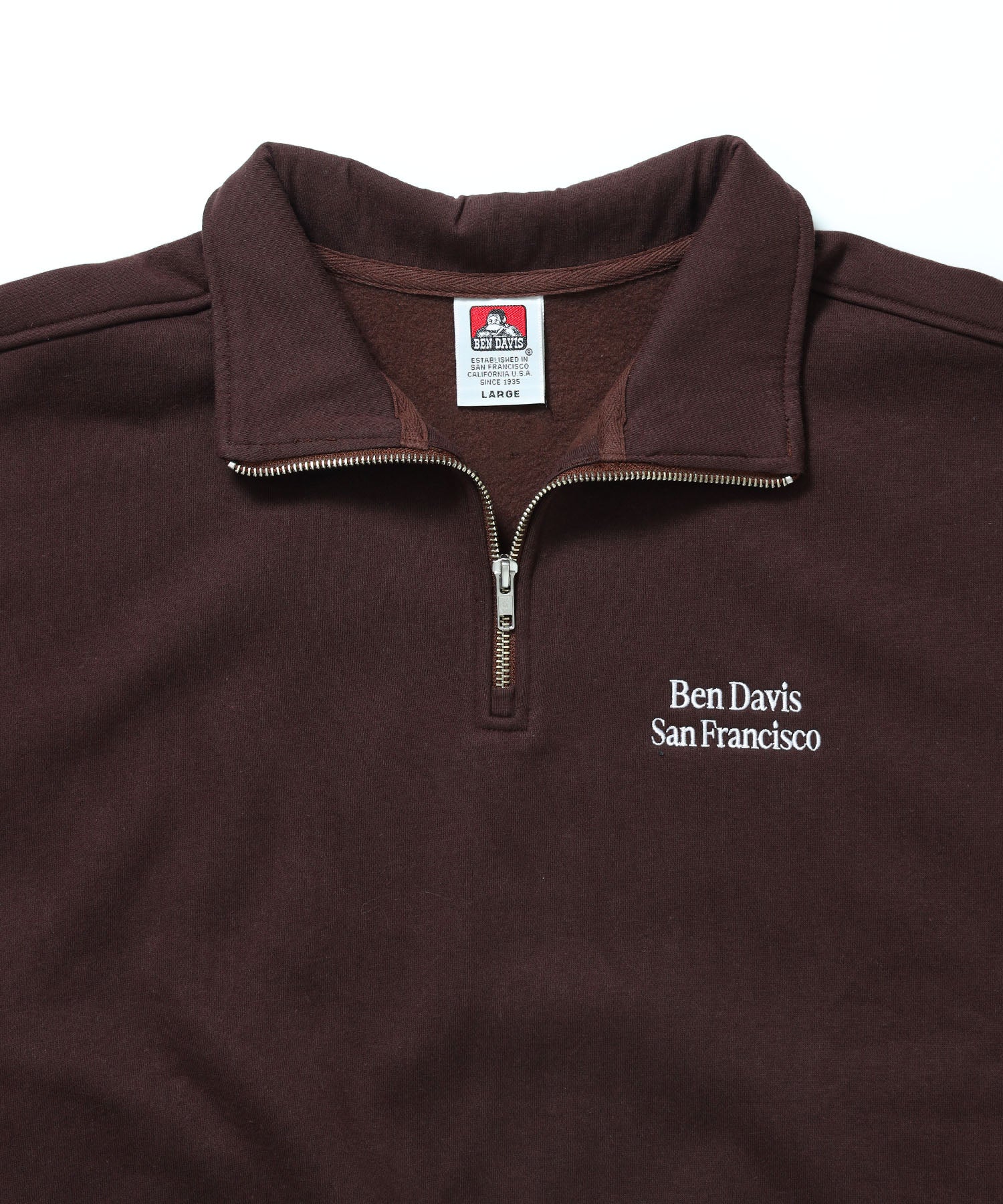 BD SWEAT HALF ZIP / スウェット ハーフジップ ワンポイント刺繍 裏起毛 サイドポケット ユニセックス ブラウン