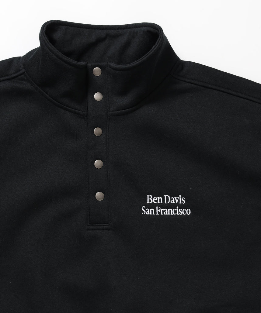 BD SWEAT SNAP P/O / スウェット ハイネック ボタン 裏起毛 ワンポイント刺繍 ユニセックス ブラック