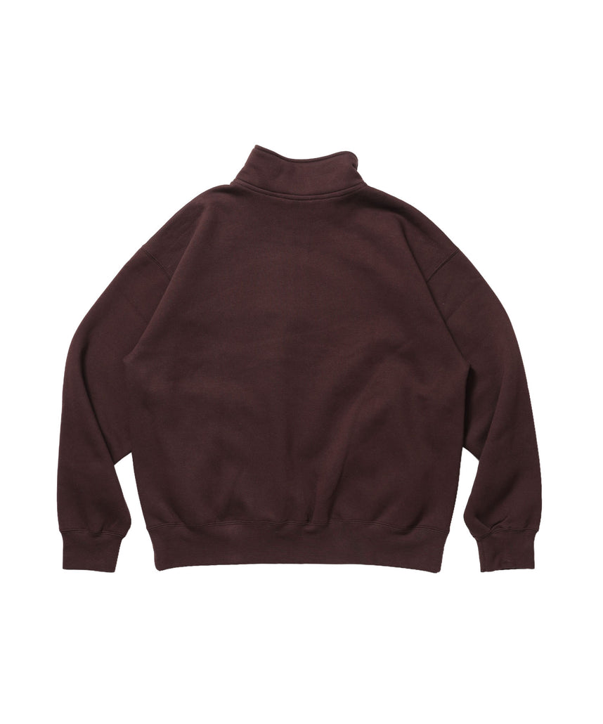 BD SWEAT HALF ZIP / スウェット ハーフジップ ワンポイント刺繍 裏起毛 サイドポケット ユニセックス ブラウン