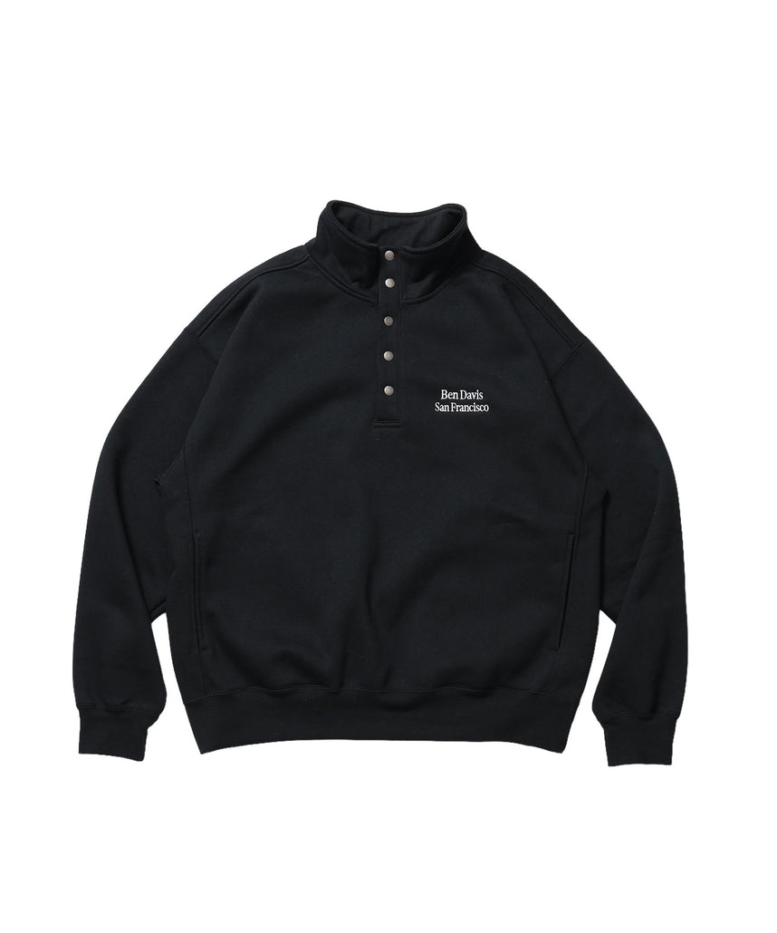 BD SWEAT SNAP P/O / スウェット ハイネック ボタン 裏起毛 ワンポイント刺繍 ユニセックス ブラック