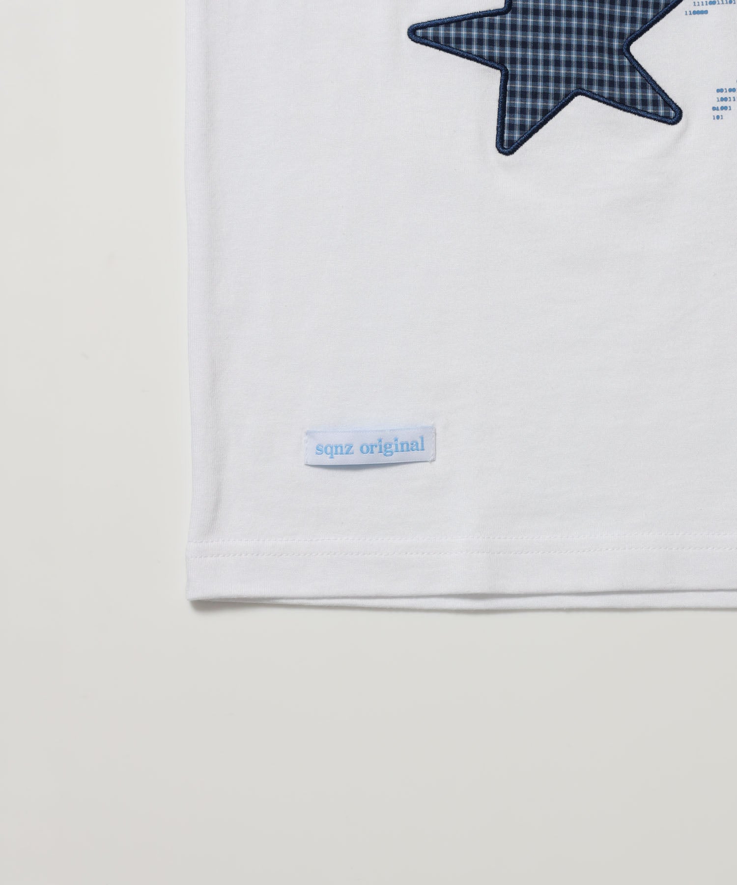 ※WEB限定 / ワッペン×チェック / モチーフデザイン半袖Tシャツ / sqnz motif applique tee / ホワイト