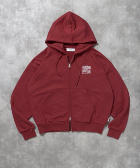 ヘビーウエイト3段ロゴメッセージジップパーカー / ジップ パーカー 裏毛 フーディ プルオーバー ワイン