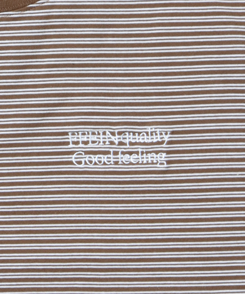 ロゴ刺繍マルチボーダー半袖Tシャツ ブラウン