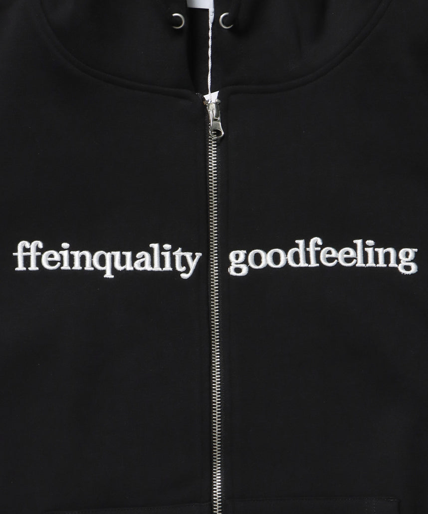 ヘビーウエイトセンターロゴ刺繍ZIPパーカー / パーカー 裏起毛 ジップ 刺繍 ロゴ フーディ バブルジップ ブラック