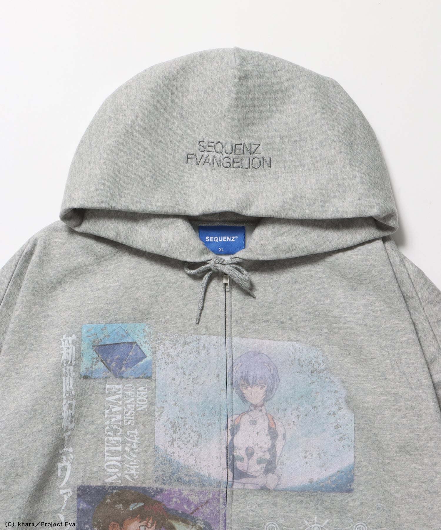 EVA BEST SCENE ZIP PK / オーバーサイズ ビッグシルエット ジップパーカー 刺繍 プリント フーディ 裏起毛 ユニセックス グレー