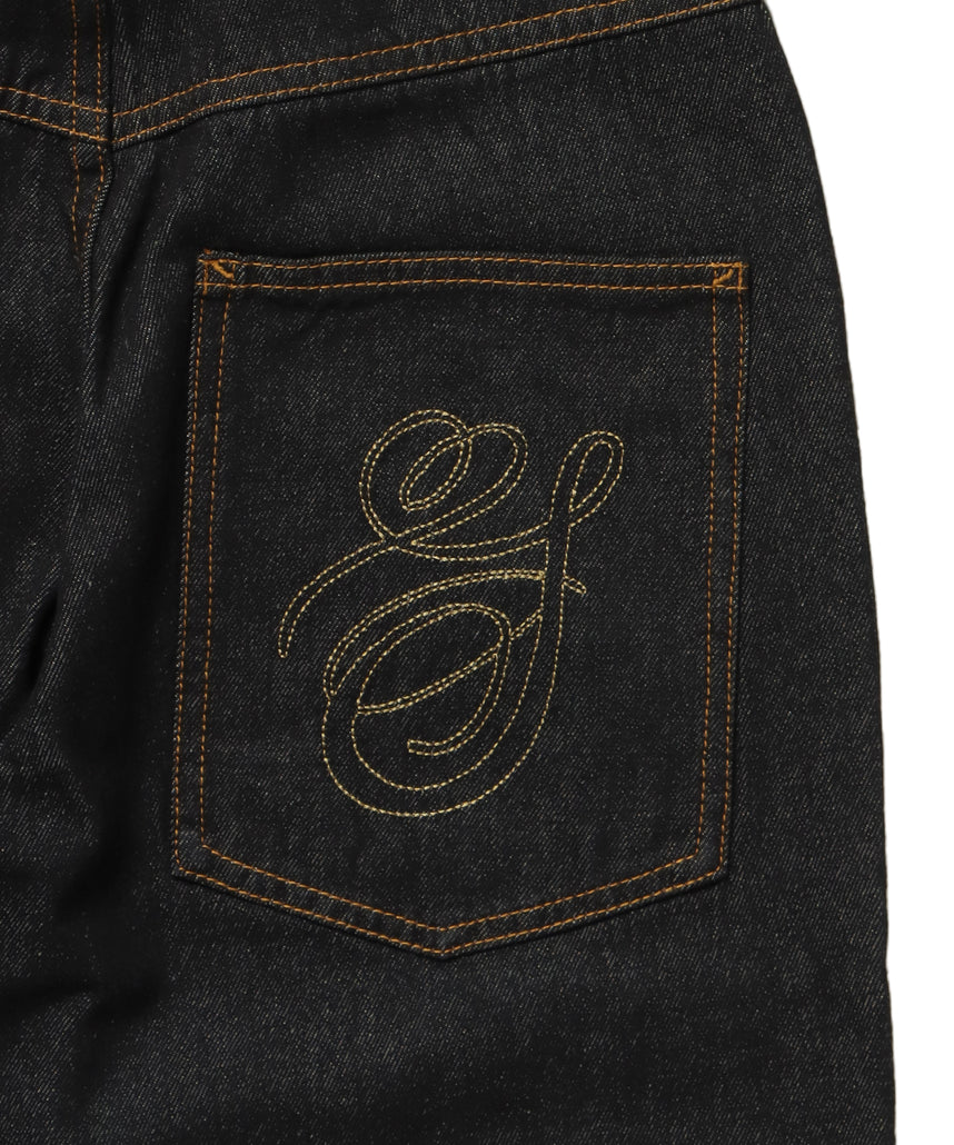 sqnz carve logo ladies denim / パンツ デニム リジッド 加工 カーブ 刺繍 ブラック
