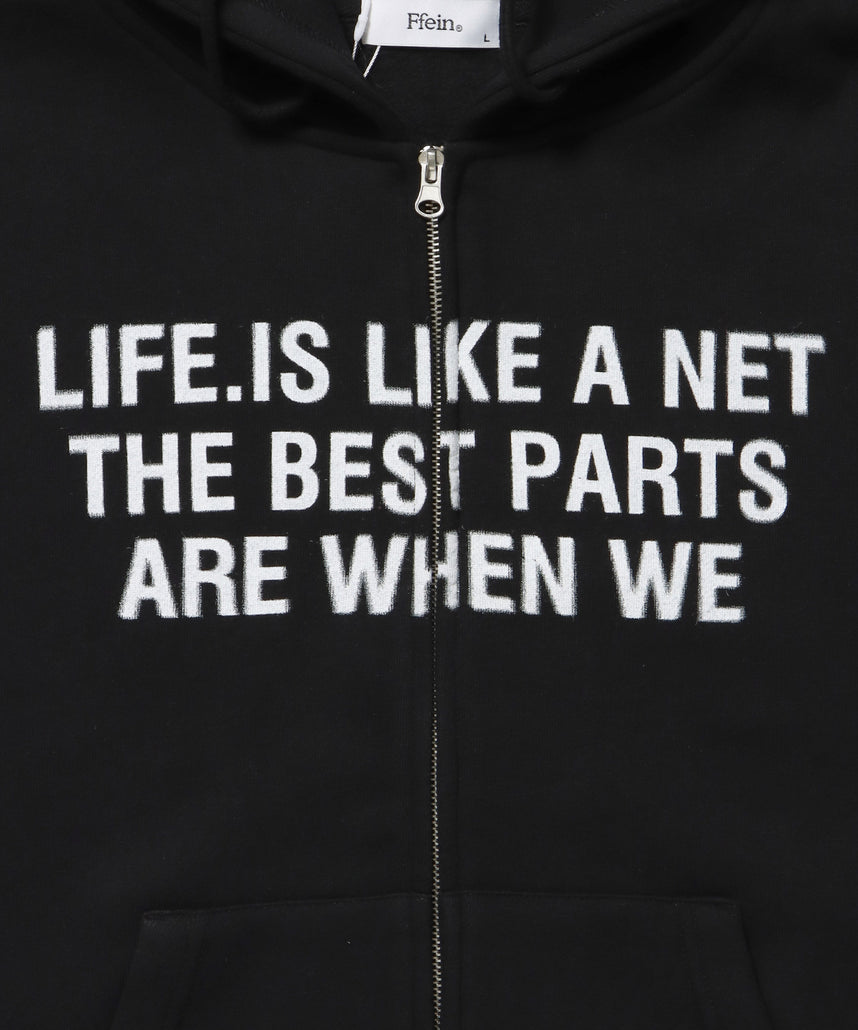 ヘビーウエイトぼかしロゴジップパーカー / パーカー 裏起毛 ジップ 刺繍 ロゴ フーディ ダブルジップ ブラック