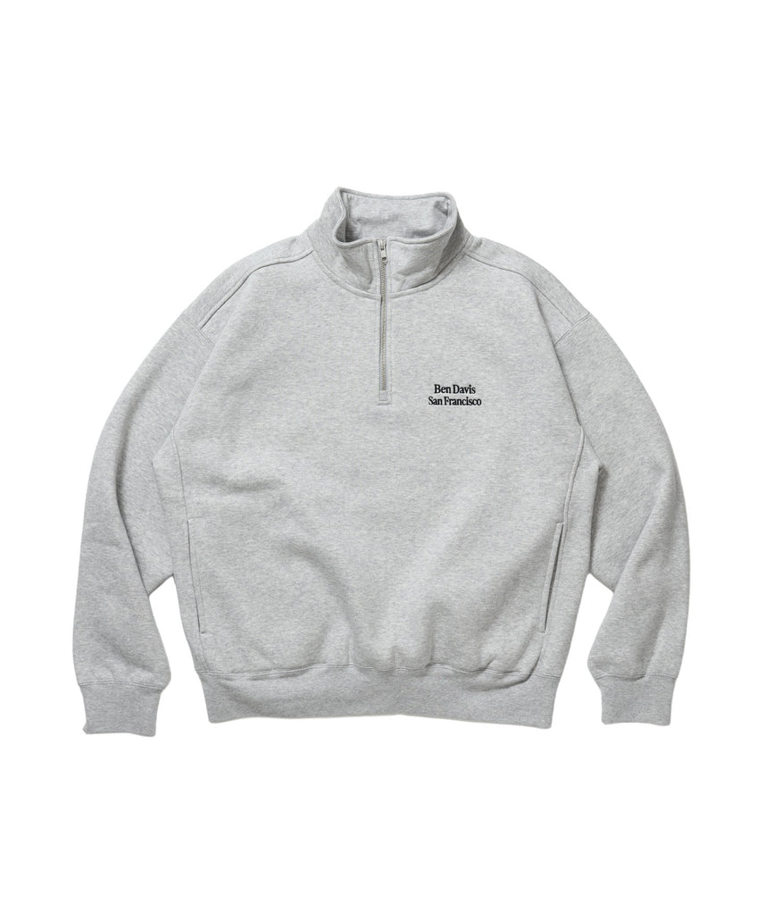 BD SWEAT HALF ZIP / スウェット ハーフジップ ワンポイント刺繍 裏起毛 サイドポケット ユニセックス グレー