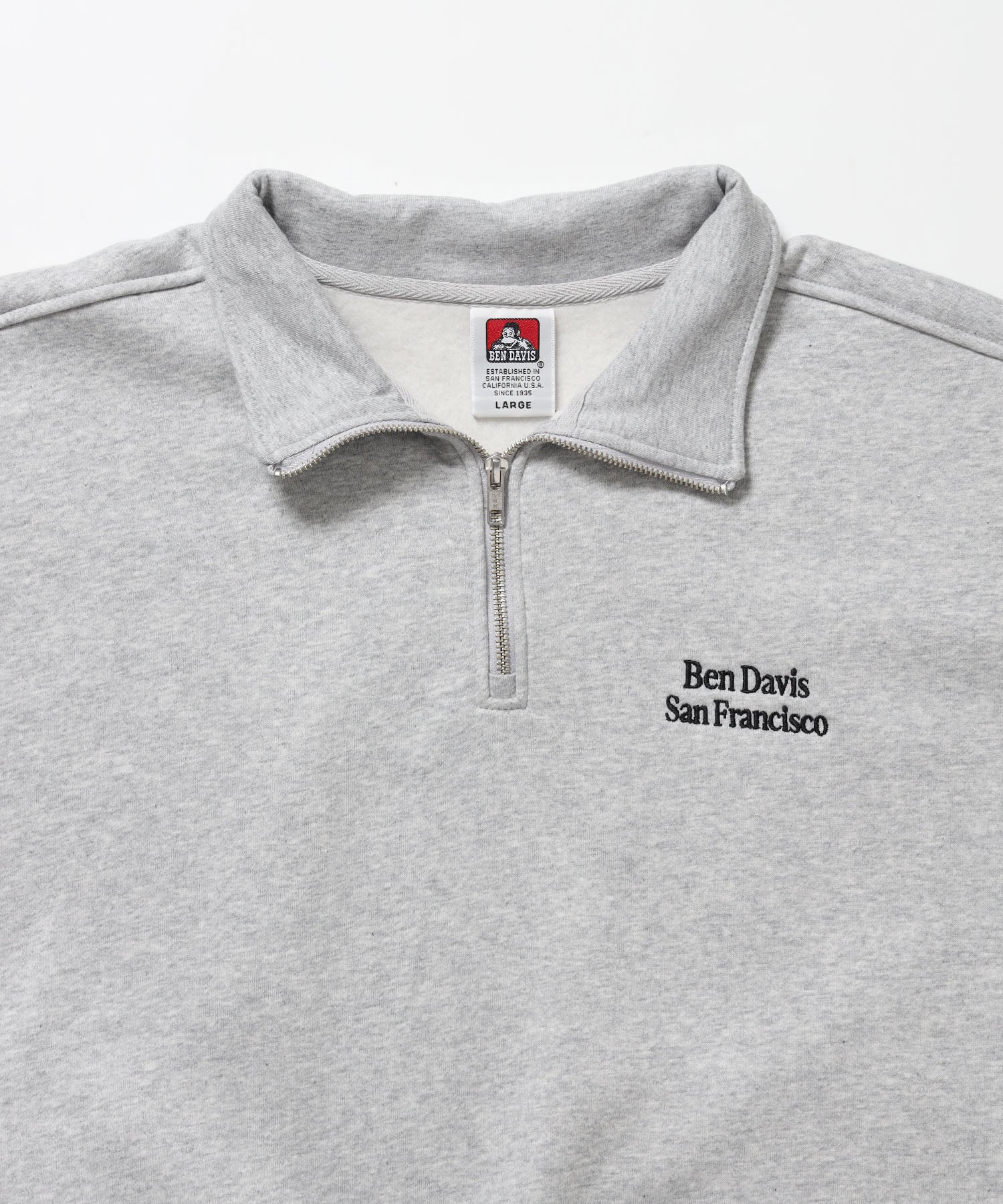 BD SWEAT HALF ZIP / スウェット ハーフジップ ワンポイント刺繍 裏起毛 サイドポケット ユニセックス グレー