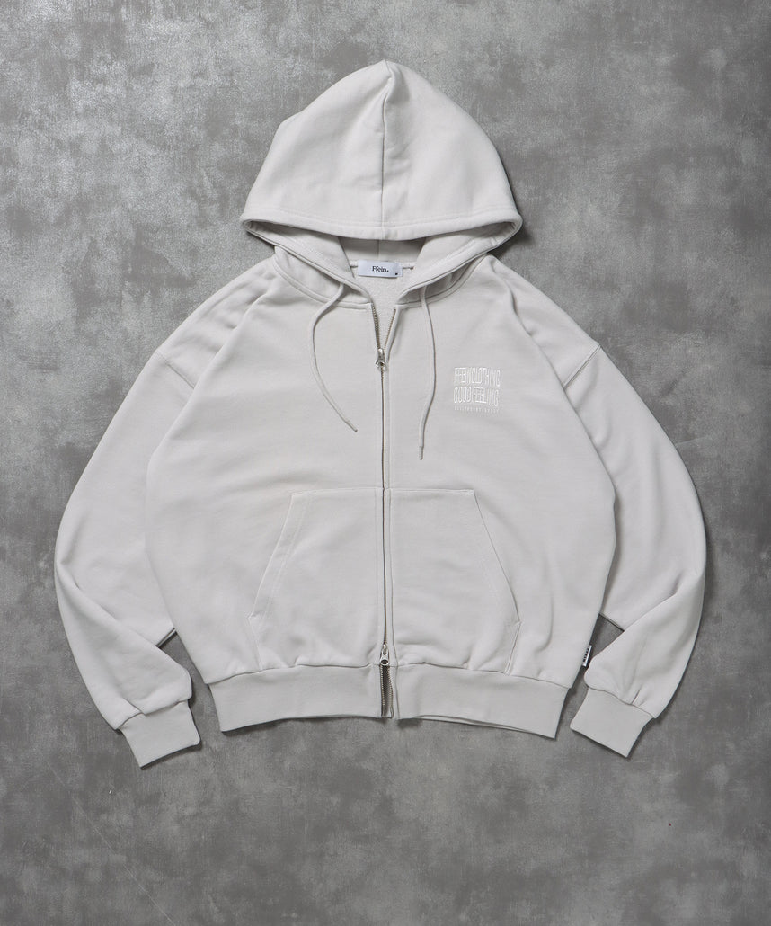 ヘビーウエイト3段ロゴメッセージジップパーカー / ジップ パーカー 裏毛 フーディ プルオーバー ライトグレー