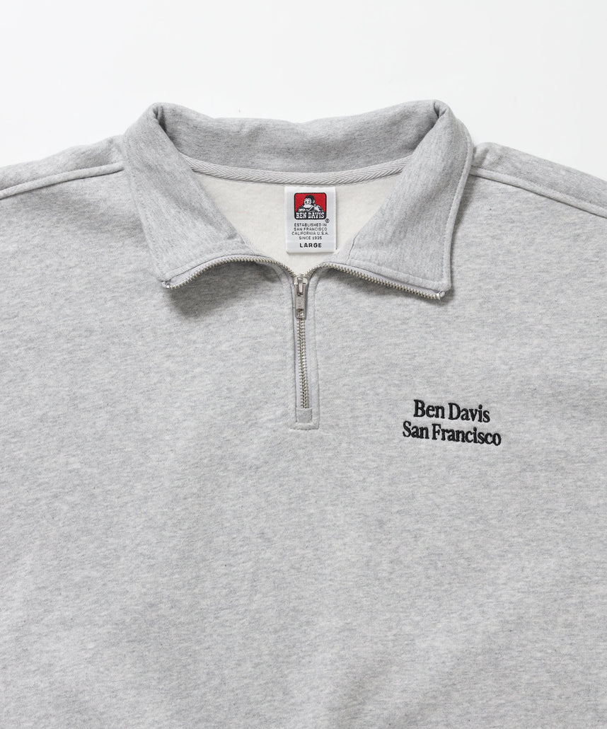 BD SWEAT HALF ZIP / スウェット ハーフジップ ワンポイント刺繍 裏起毛 サイドポケット ユニセックス グレー