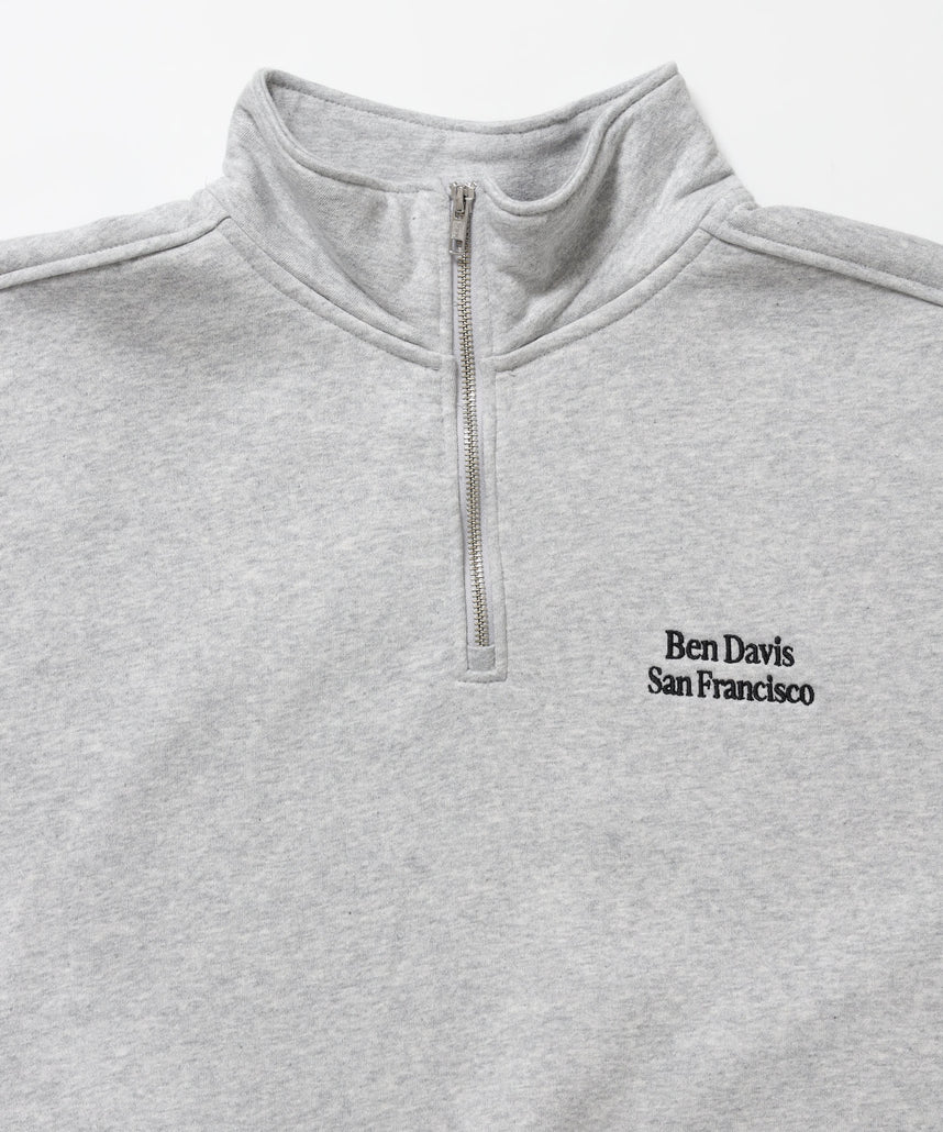 BD SWEAT HALF ZIP / スウェット ハーフジップ ワンポイント刺繍 裏起毛 サイドポケット ユニセックス グレー