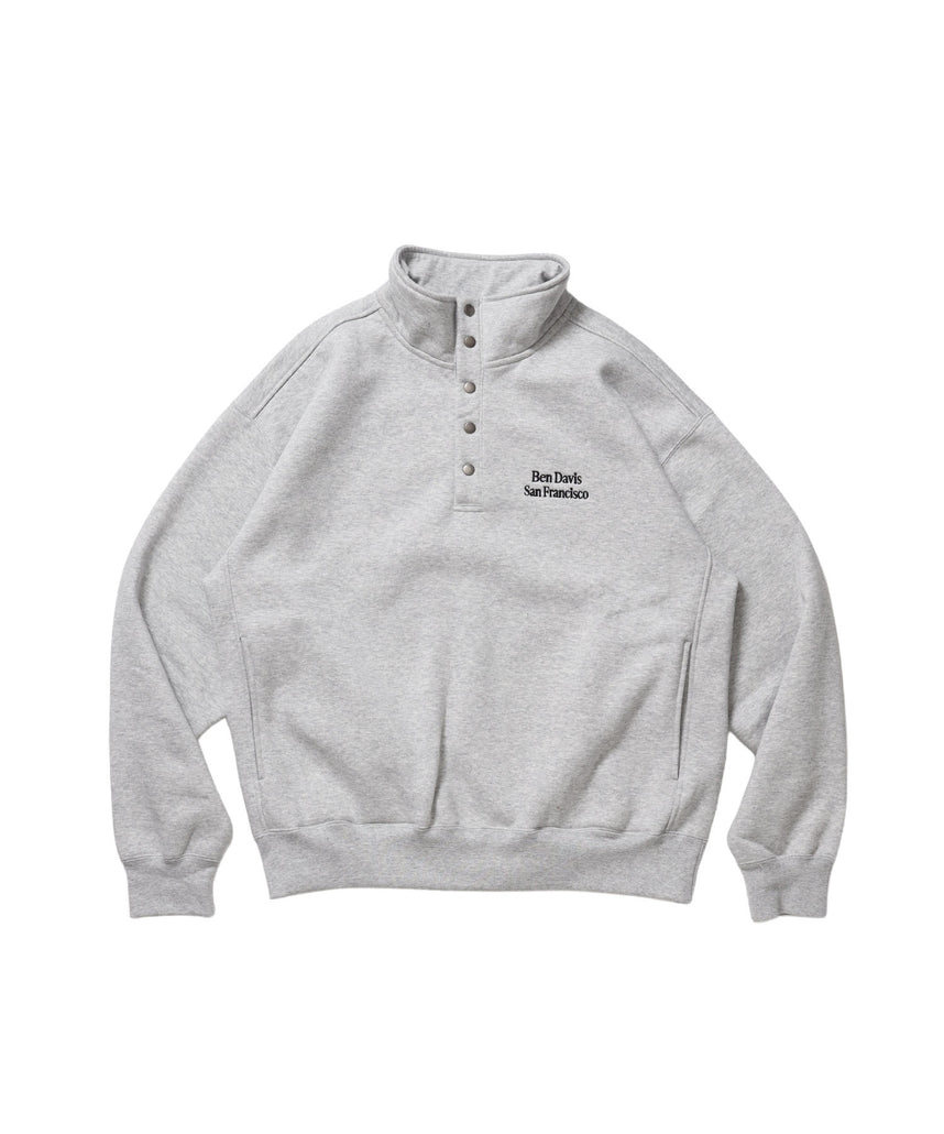 BD SWEAT SNAP P/O / スウェット ハイネック ボタン 裏起毛 ワンポイント刺繍 ユニセックス グレー